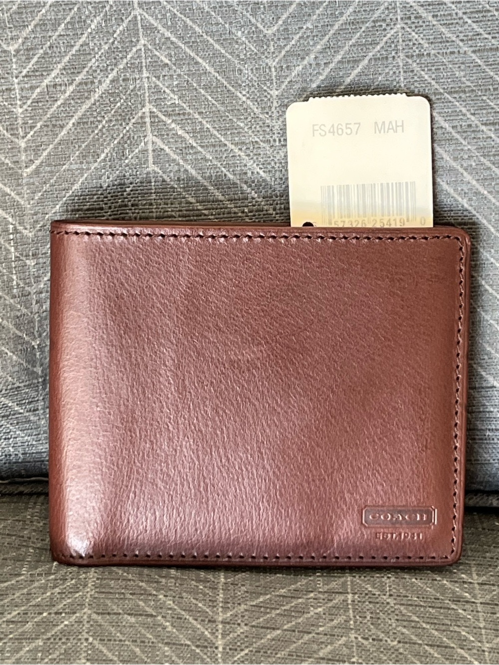 NWT Coach Men's Water Buffalo Bifold Wallet in Mahogany Brown Leather FS4657